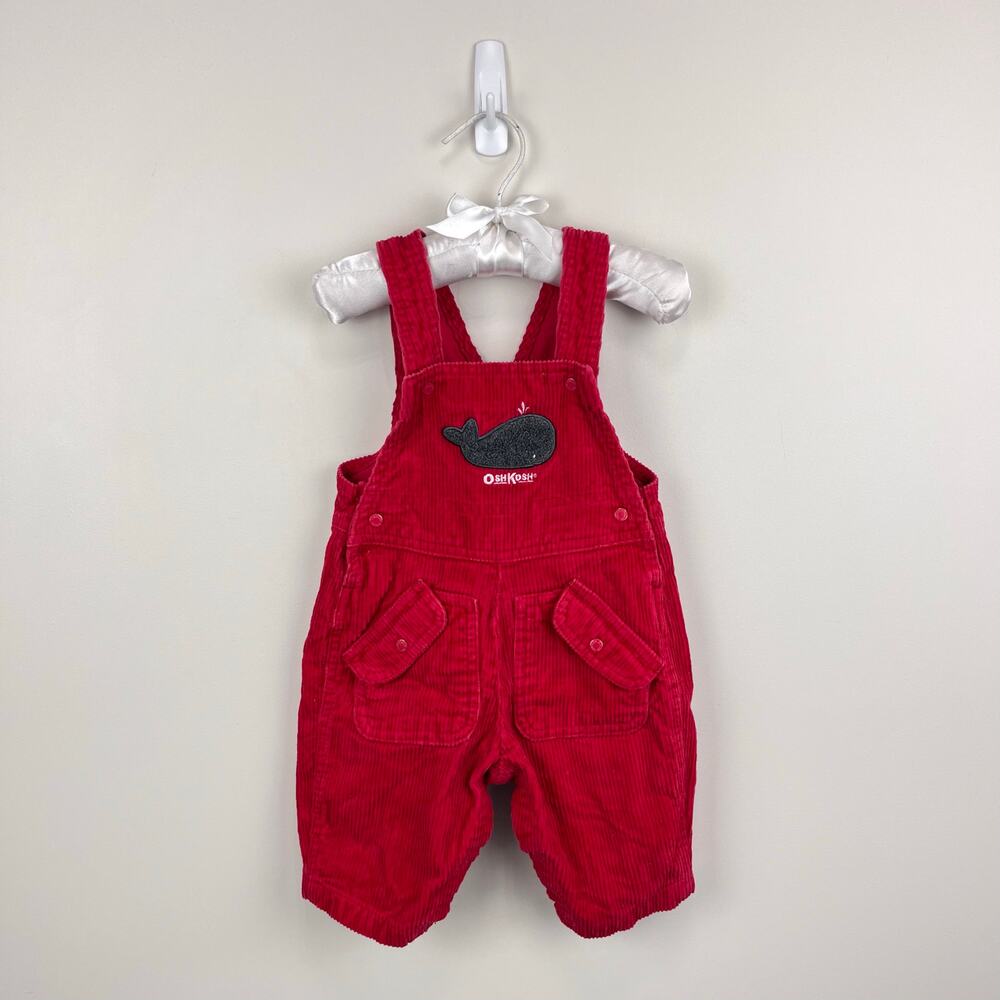 Vintage OshKosh B'gosh Red Corduroy Applique Whale Overalls 3-6 Months